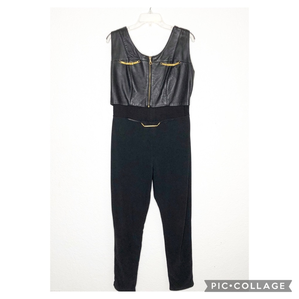 Andrea Isabella vintage black gold leather mesh sleeveless jumpsuit size Large
